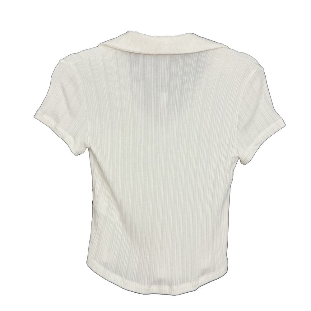 MADEWELL Ribbed V-Neck Polo Top XL Lighthouse White Slim Fit Short Sleeve B51 - Picture 3 of 5
